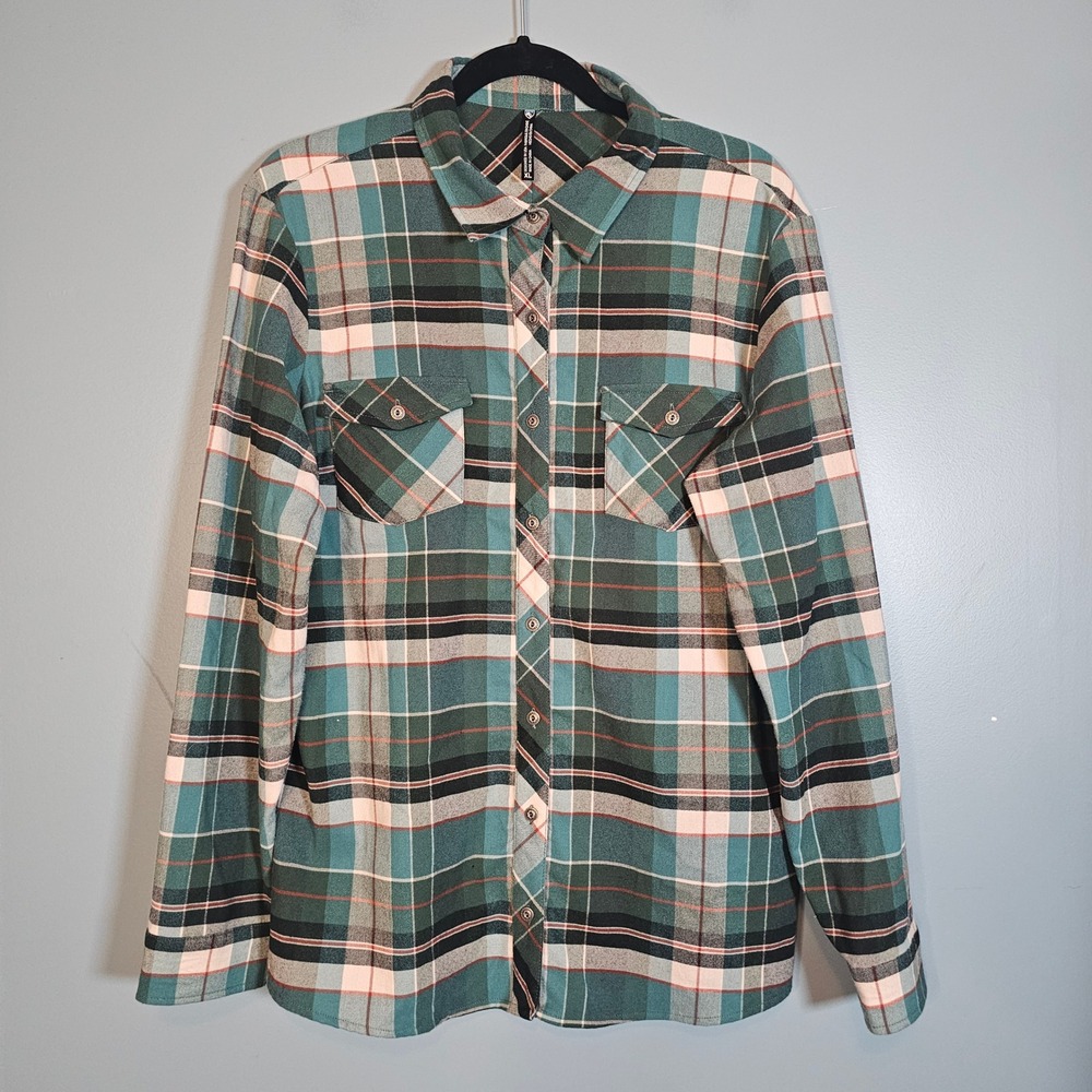 Kuhl Engineered Flannel Shirt Mens XL Teal Green Plaid Hollowcore Performance
